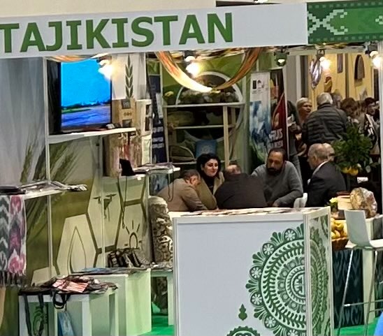 Tajikistan exhibition booth at International Green Week with textiles and displays